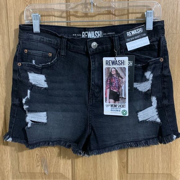 Rewash Brand Super High Rise Mom Jean Shorts Black Denim Size 7/28 NWT - Picture 2 of 9